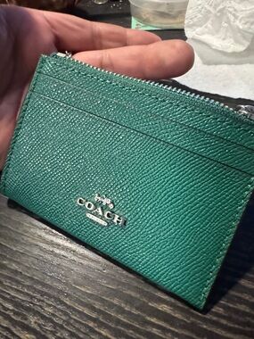 Coach Teal Pebble Leather Card and coins Case